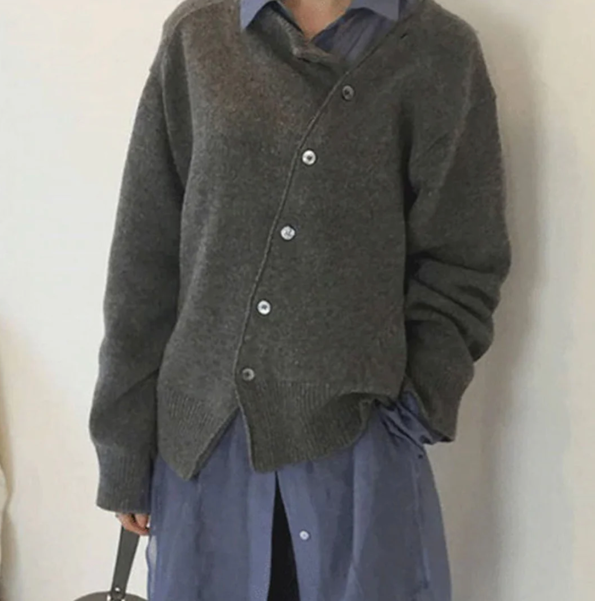 Women's Long Cardigan with Diagonal Button Closure
