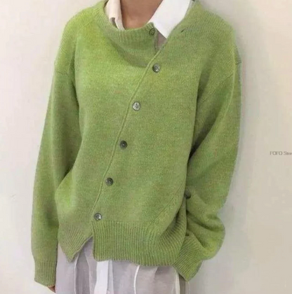 Women's Long Cardigan with Diagonal Button Closure
