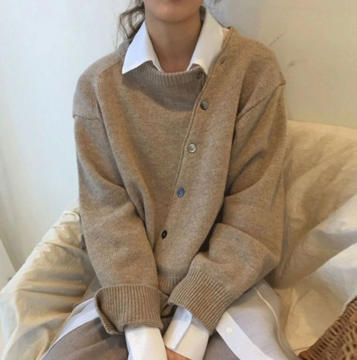 Women's Long Cardigan with Diagonal Button Closure