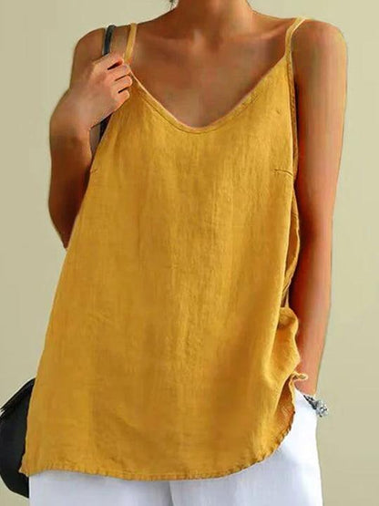 Women's Long Casual Airy Linen Look Spaghetti Straps Top