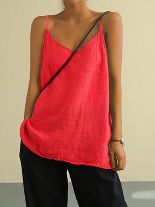 Women's Long Casual Airy Linen Look Spaghetti Straps Top