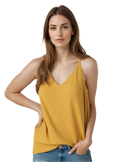 Women's Long Casual Airy Linen Look Spaghetti Straps Top