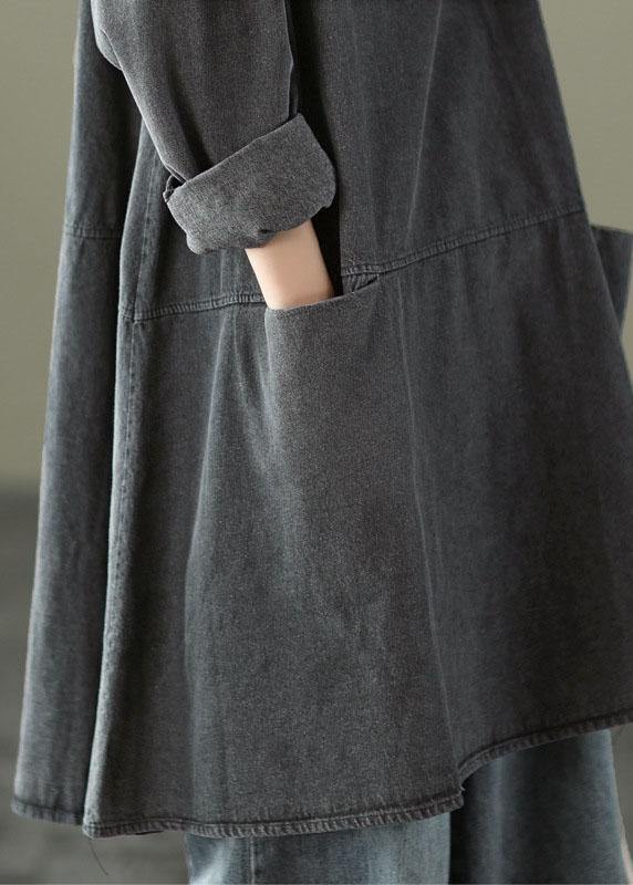 Women's Long Denim Dress with O-neck and Pockets