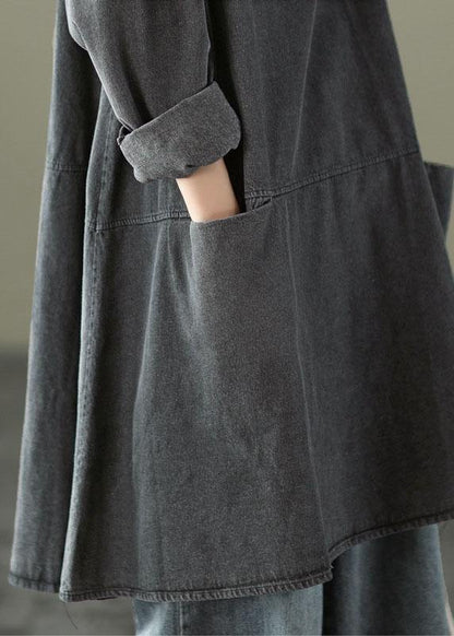 Women's Long Denim Dress with O-neck and Pockets