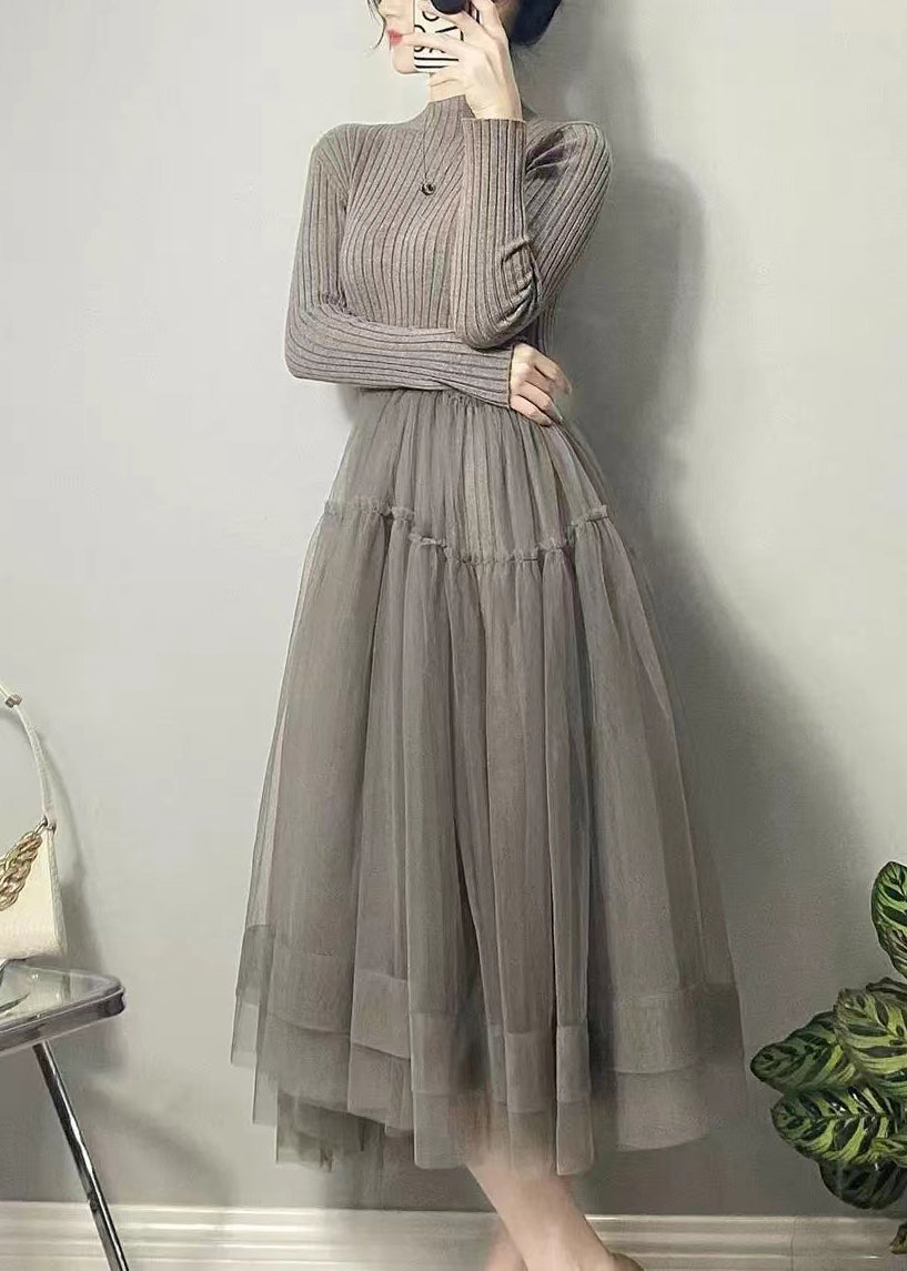 Women's Long Dress Asymmetric Tulle Patchwork