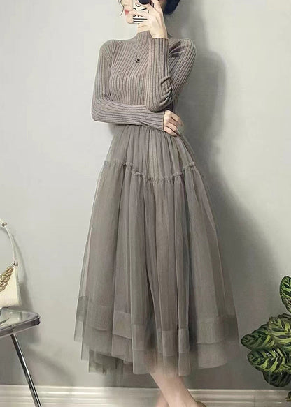Women's Long Dress Asymmetric Tulle Patchwork
