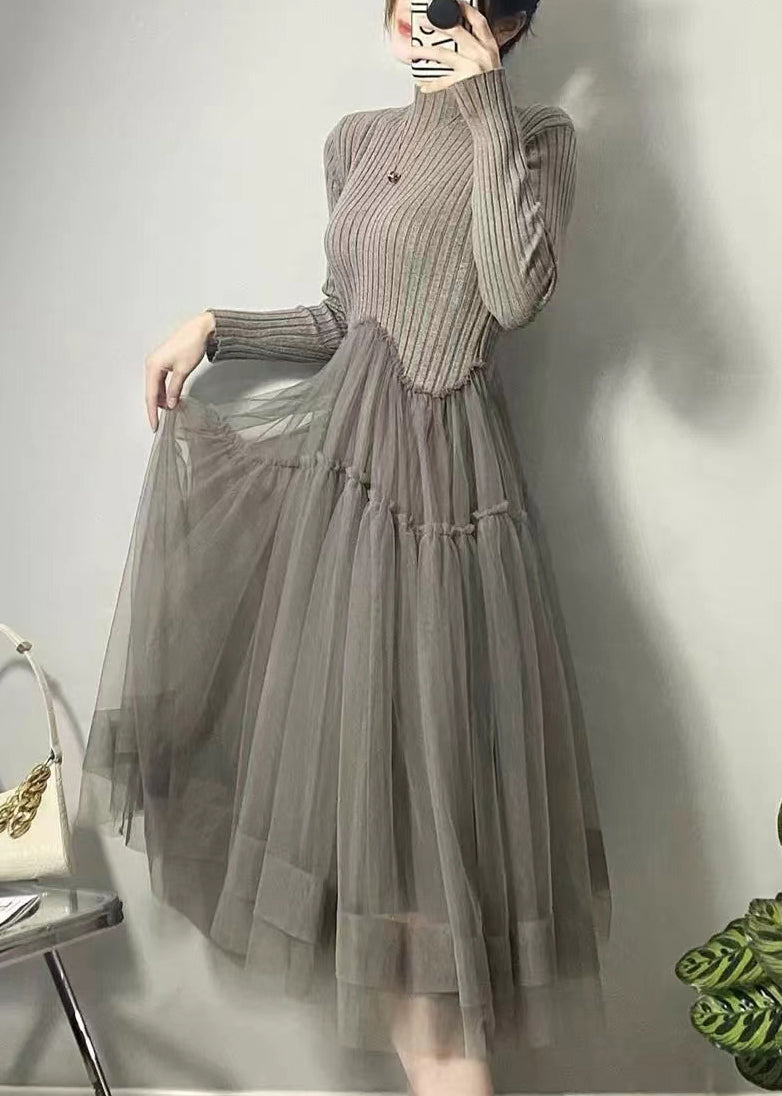 Women's Long Dress Asymmetric Tulle Patchwork