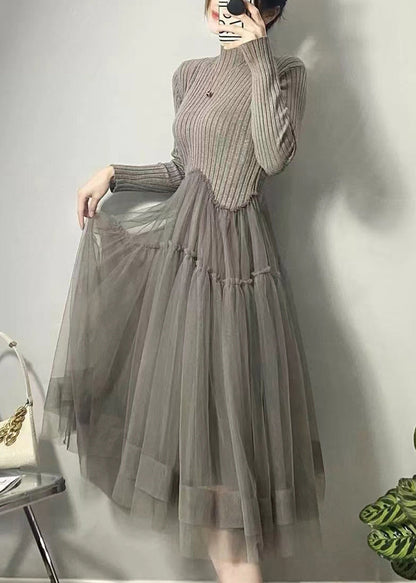 Women's Long Dress Asymmetric Tulle Patchwork