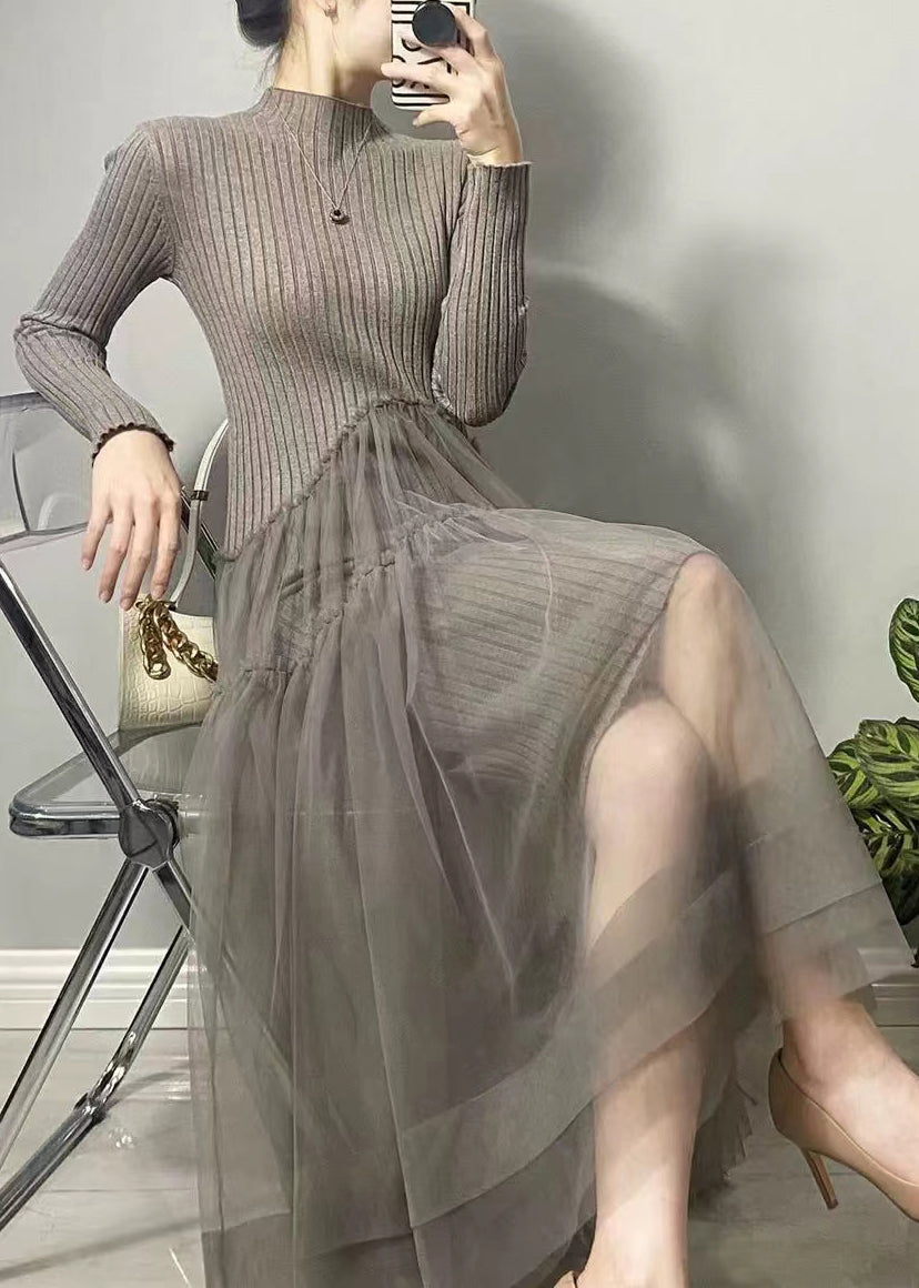 Women's Long Dress Asymmetric Tulle Patchwork