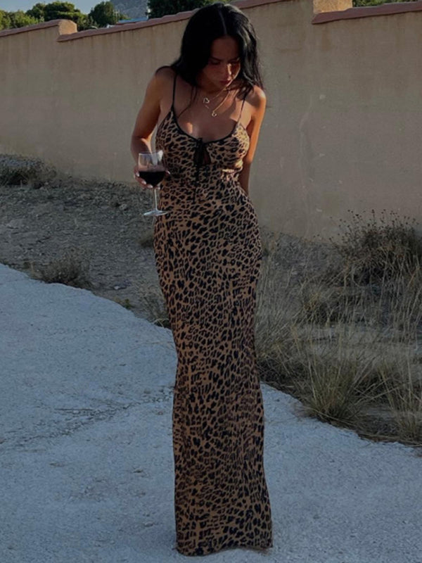 Women's Long Dress Halter Neck Animal Print