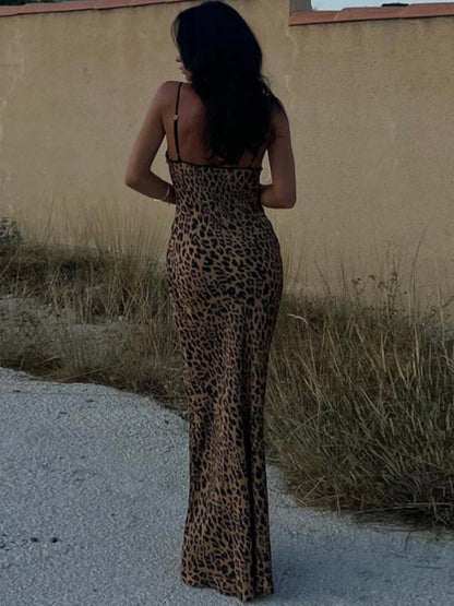 Women's Long Dress Halter Neck Animal Print