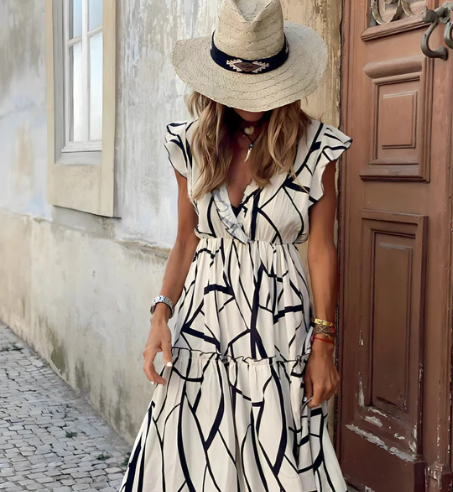 Women's Long Dress Striped Handmade and Comfortable for Party Dress and Summer Wear