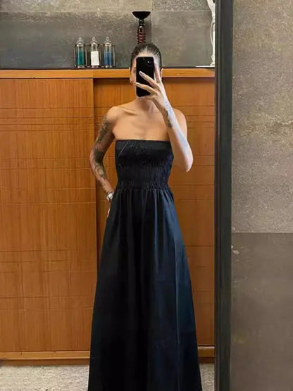 Women's Long Dress Tube Top Striped Summer Maxi Dress