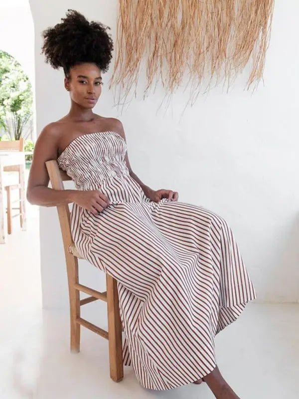 Women's Long Dress Tube Top Striped Summer Maxi Dress