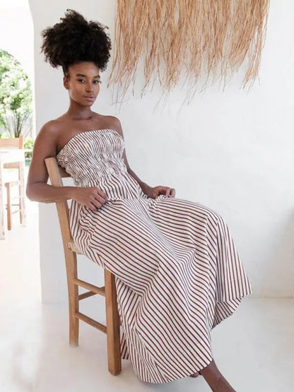 Women's Long Dress Tube Top Striped Summer Maxi Dress