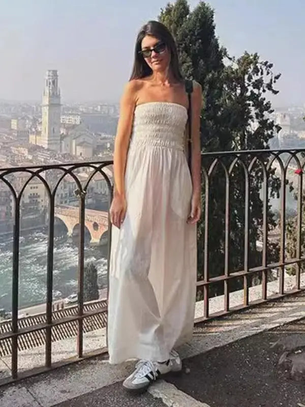 Women's Long Dress Tube Top Striped Summer Maxi Dress