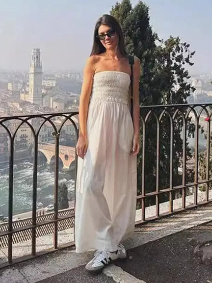 Women's Long Dress Tube Top Striped Summer Maxi Dress