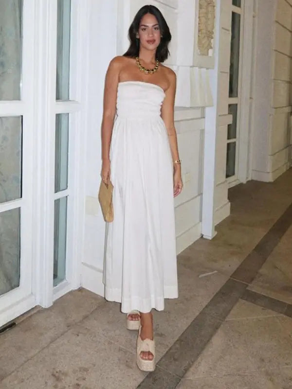 Women's Long Dress Tube Top Striped Summer Maxi Dress