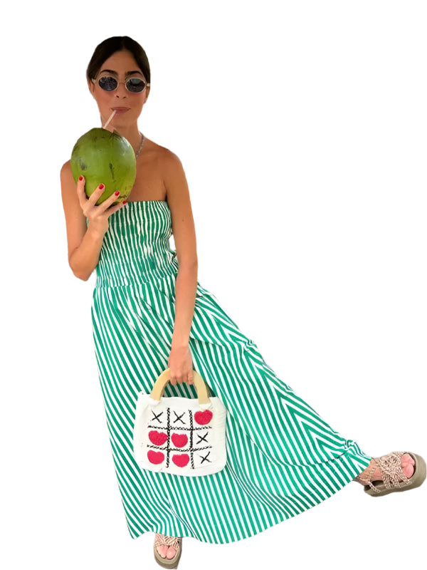 Women's Long Dress Tube Top Striped Summer Maxi Dress