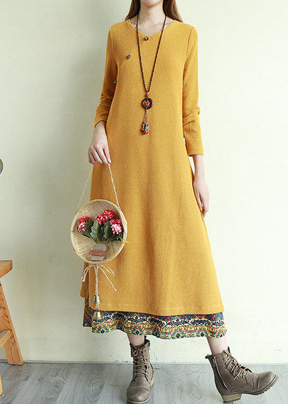 Women's Long Dress V-neck Patchwork Style