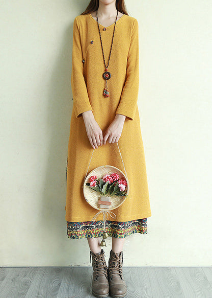 Women's Long Dress V-neck Patchwork Style