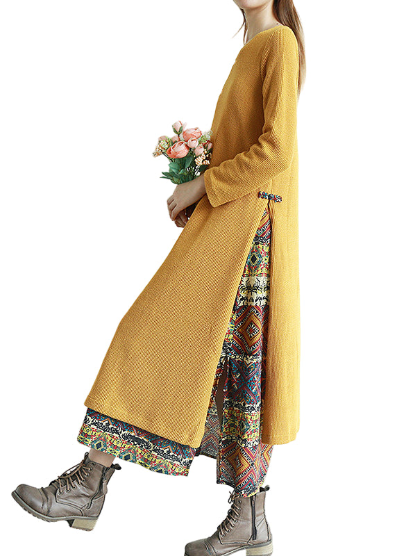 Women's Long Dress V-neck Patchwork Style