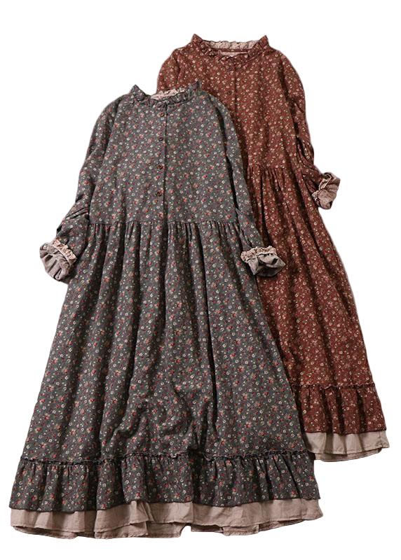 Women's Long Dress with Wrinkles and Pattern