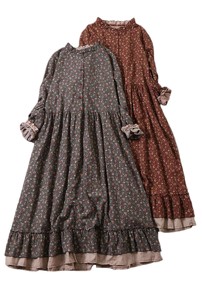 Women's Long Dress with Wrinkles and Pattern