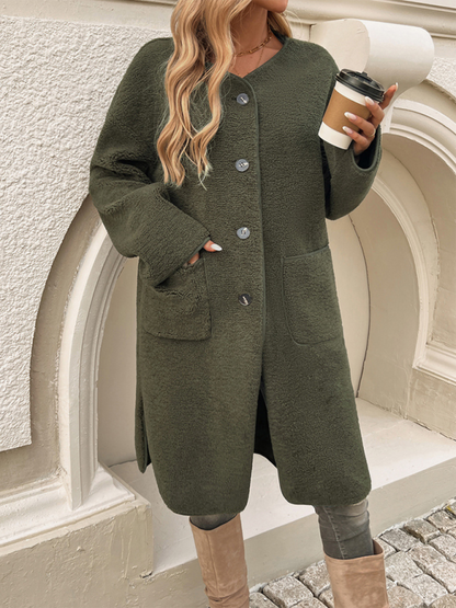 Women's Long Fleece Cardigan with Button Detail Casual