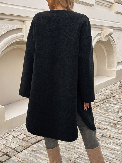 Women's Long Fleece Cardigan with Button Detail Casual