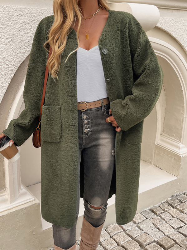 Women's Long Fleece Cardigan with Button Detail Casual