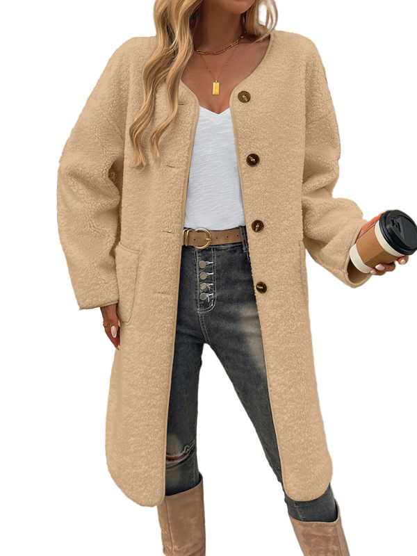Women's Long Fleece Cardigan with Button Detail Casual