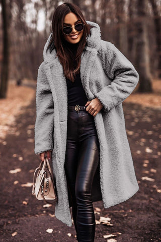 Women's Long Fluffy Jacket with hood