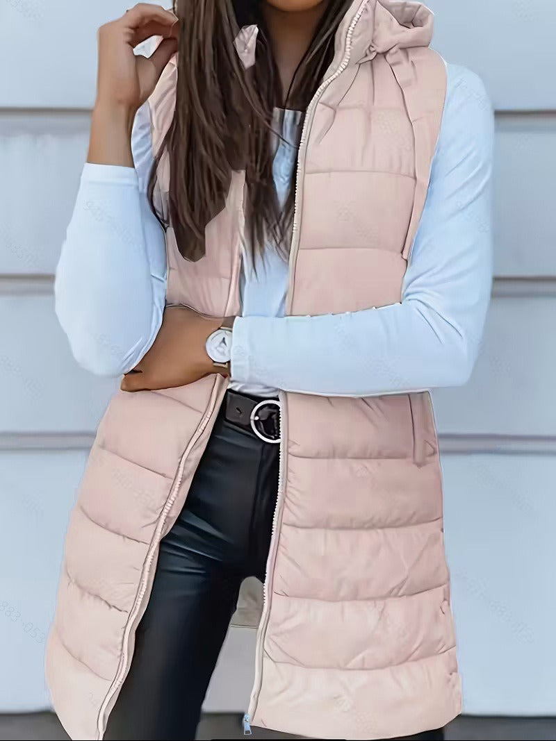 Women's Long Hooded Bodywarmer Quilted Oversized