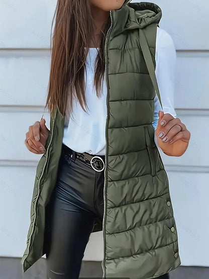 Women's Long Hooded Bodywarmer Quilted Oversized