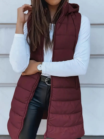Women's Long Hooded Bodywarmer Quilted Oversized