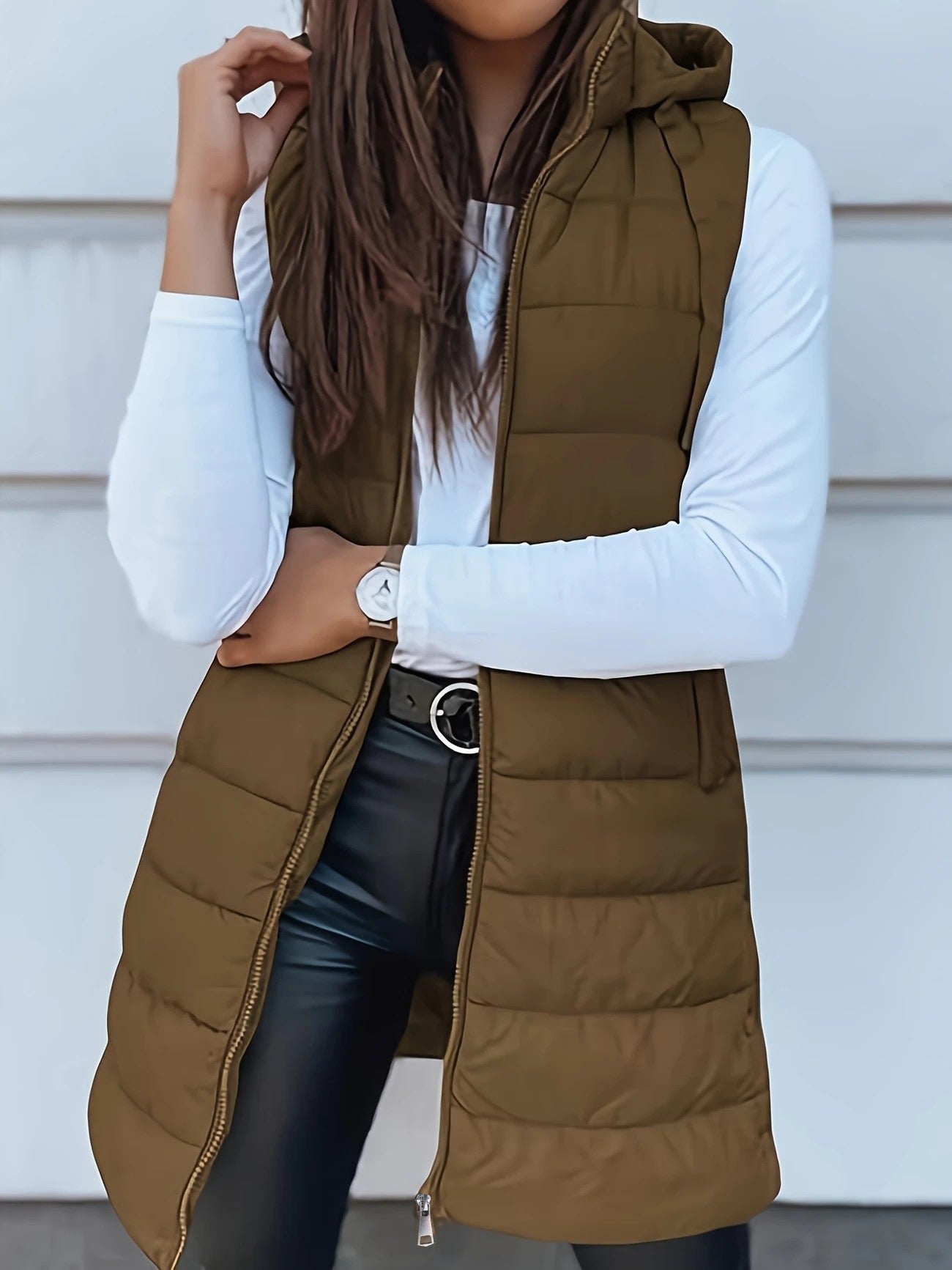 Women's Long Hooded Bodywarmer Quilted Oversized