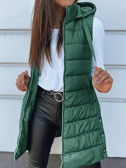 Women's Long Hooded Bodywarmer Quilted Oversized