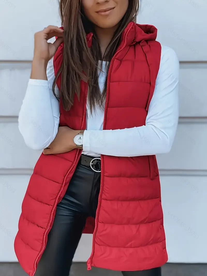 Women's Long Hooded Bodywarmer Quilted Oversized