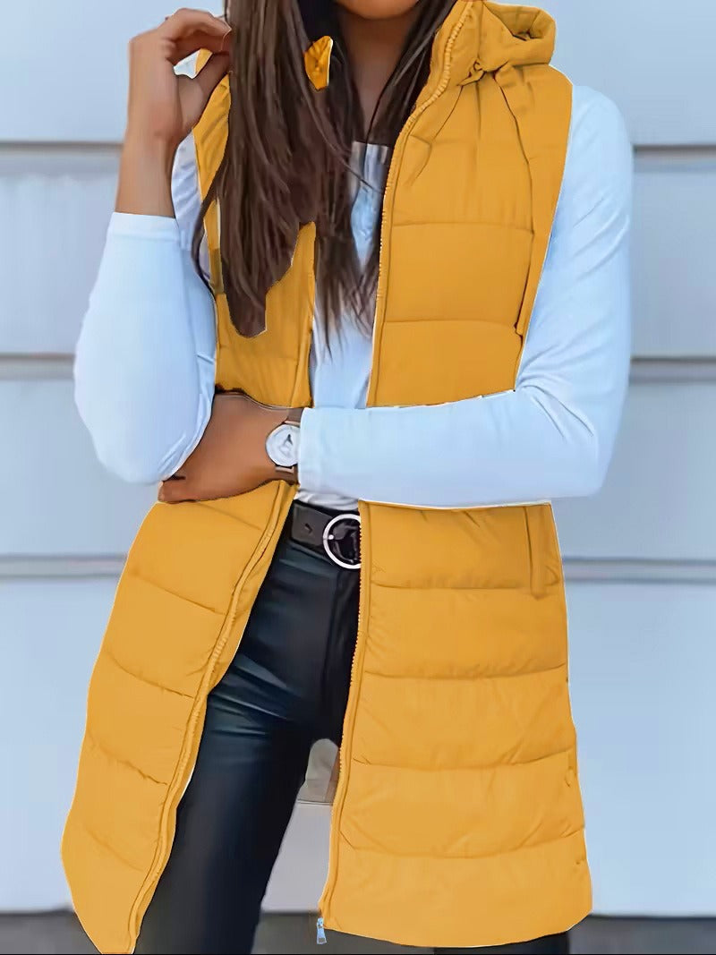 Women's Long Hooded Bodywarmer Quilted Oversized
