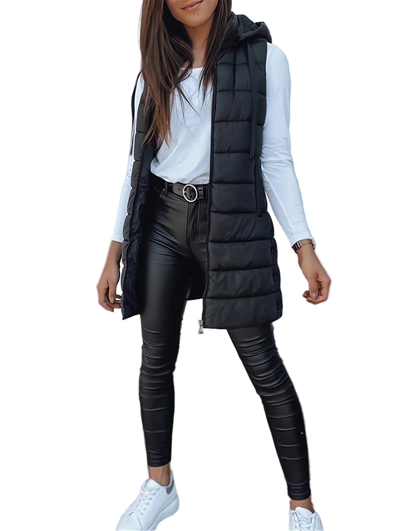 Women's Long Hooded Bodywarmer Quilted Oversized