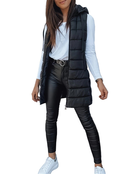 Women's Long Hooded Bodywarmer Quilted Oversized