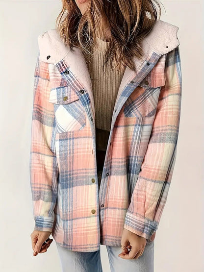 Women's Long Jacket Checkered With Zipper For Winter Days