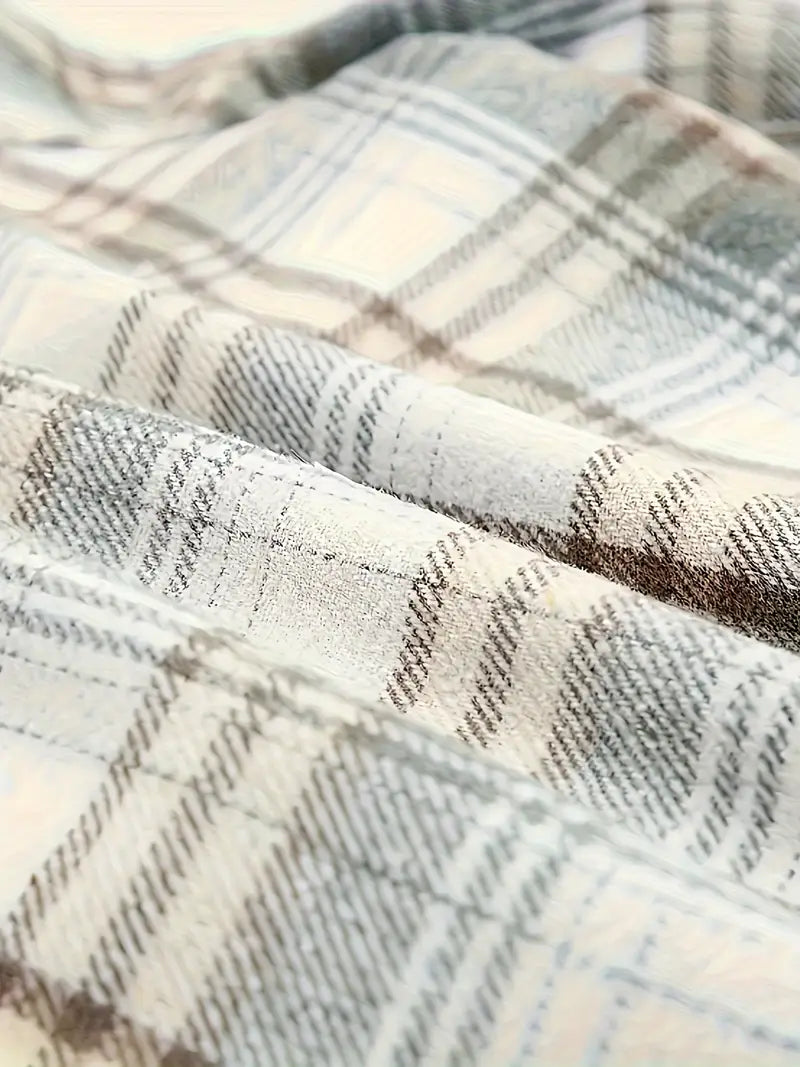 Women's Long Jacket Checkered With Zipper For Winter Days