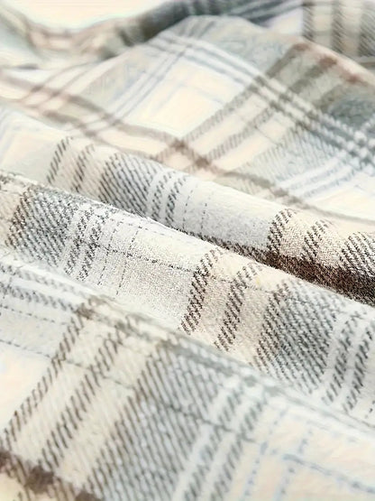 Women's Long Jacket Checkered With Zipper For Winter Days