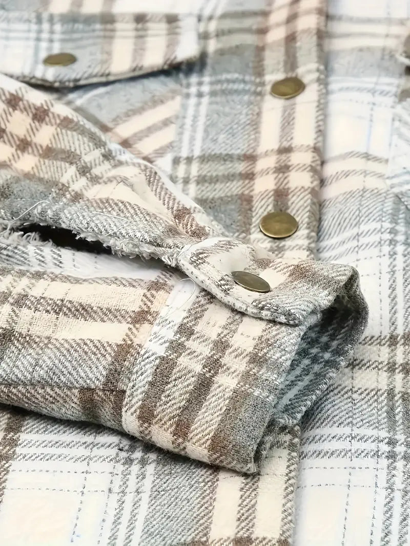 Women's Long Jacket Checkered With Zipper For Winter Days