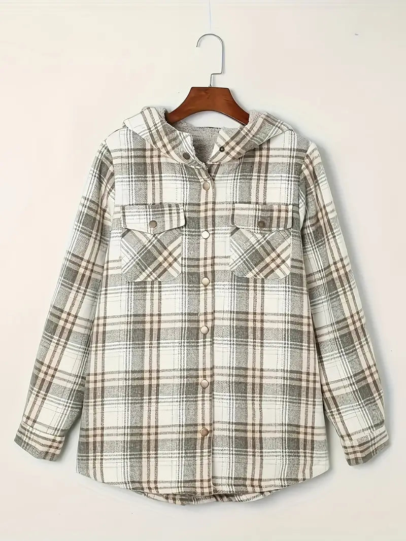 Women's Long Jacket Checkered With Zipper For Winter Days
