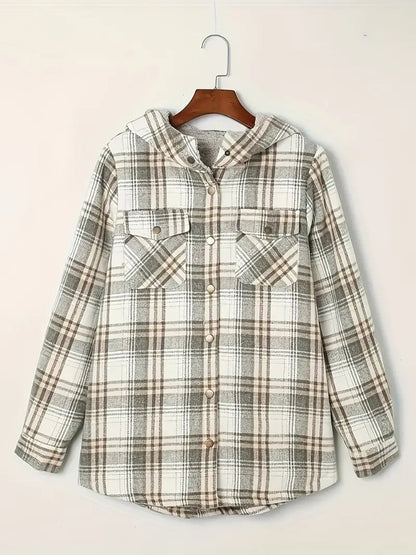 Women's Long Jacket Checkered With Zipper For Winter Days