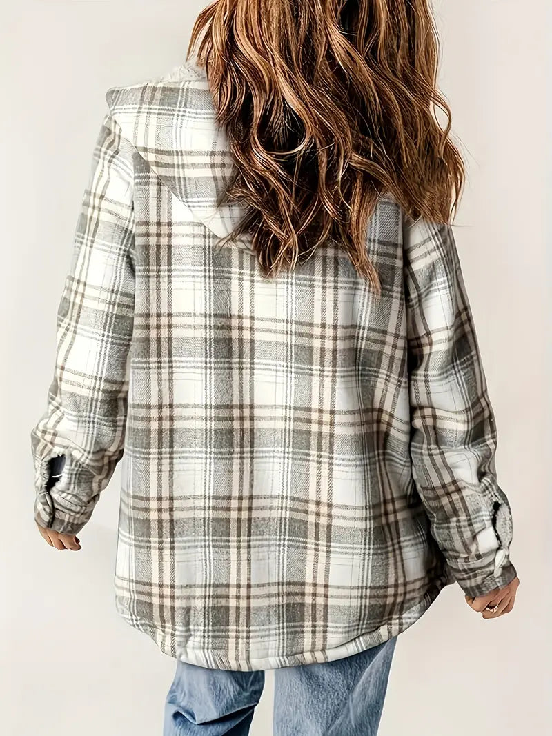 Women's Long Jacket Checkered With Zipper For Winter Days