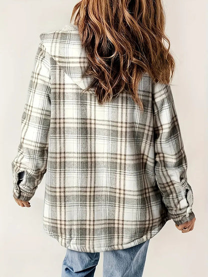 Women's Long Jacket Checkered With Zipper For Winter Days